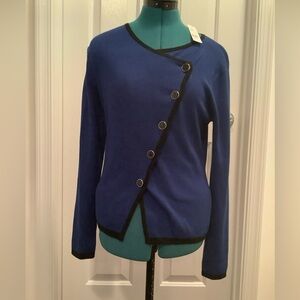 New York And Company Blue Black Asymmetric Button Front Long Sleeve Sweater S